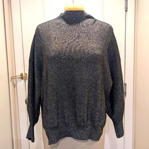 $5 Item! H&M L Sparkly Silver Mock Neck Stretch Knit Slit Side Sweater